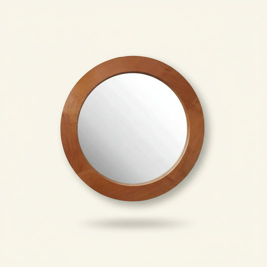 Modern Teak Wood Round Mirror
