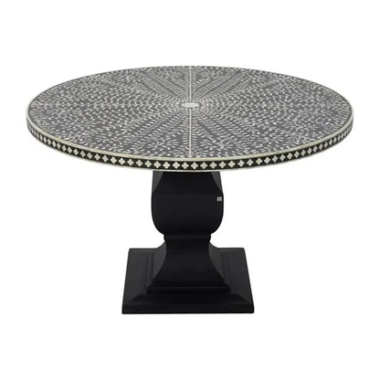 Bone Inlay Black Floral Round Dining Table- Hansa Handicraft