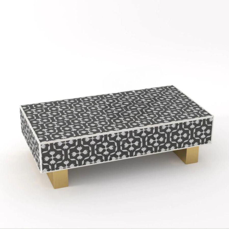 Bone Inlay Rectangle Coffee Table Moroccan Design With Iron Legs