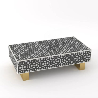 Bone Inlay Rectangle Coffee Table Moroccan Design With Iron Legs