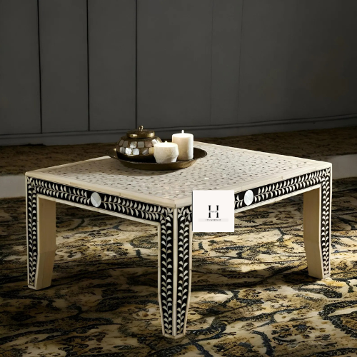 Black and White Floral Leg Coffee table-hansa handicraft