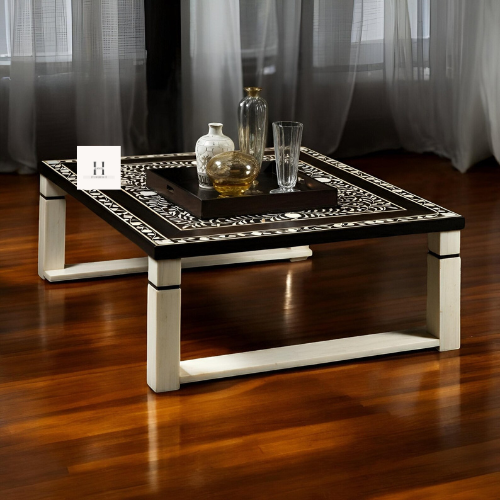 Designer Bone inlay Coffee table | Black White Leg Handcrafted Coffee table-hansa handicraft