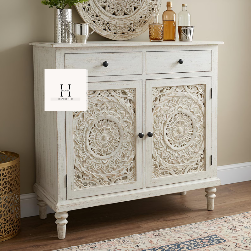 Handcrafted Wooden Cabinet / Carved Sideboard / Boho Chic Storage Console -HANSA HANDICRAFT