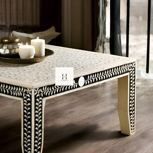 Black and White Floral Leg Coffee table-hansa handicraft