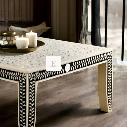 Black and White Floral Leg Coffee table-hansa handicraft