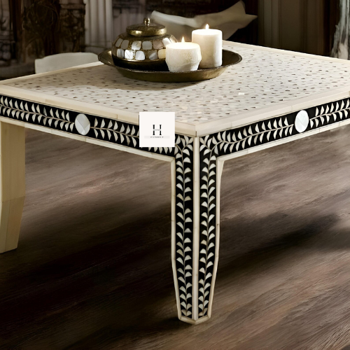 Black and White Floral Leg Coffee table-hansa handicraft