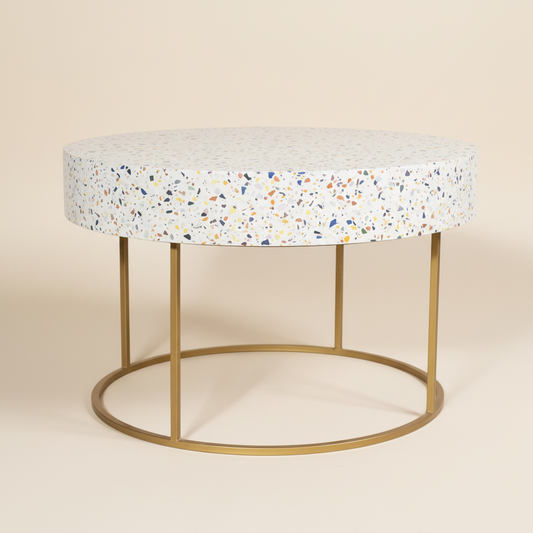 Hansa Handicraft Handmade Round Coffee Table | White Petal Mother of Pearl Inlay | MOP Coffee Table with Metal Base - Hansa Handicraft