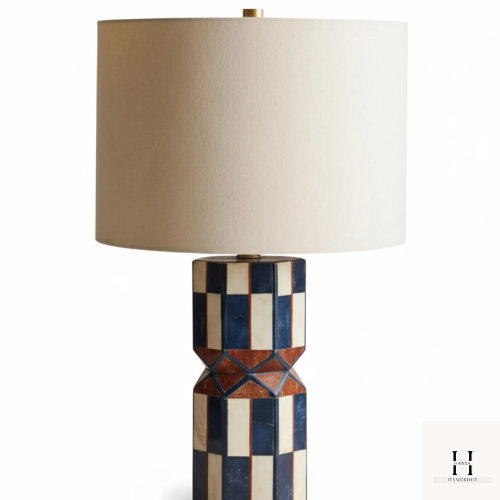 Handmade Geometric Bone Inlay Table Lamp – Modern Boho Bedside Light, Black & White Accent Lighting, Artisan Home Décor Gift | Hansa Handicraft