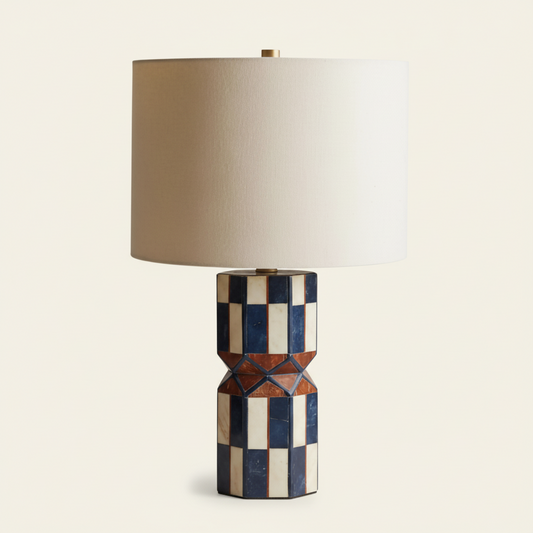 Handmade Geometric Bone Inlay Table Lamp â Modern Boho Bedside Light, Black & White Accent Lighting, Artisan Home DÃ©cor Gift | Hansa Handicraft