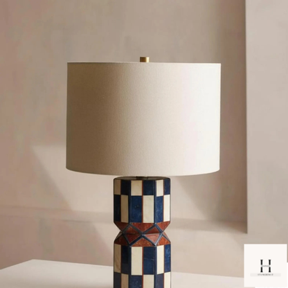 Handmade Geometric Bone Inlay Table Lamp – Modern Boho Bedside Light, Black & White Accent Lighting, Artisan Home Décor Gift | Hansa Handicraft