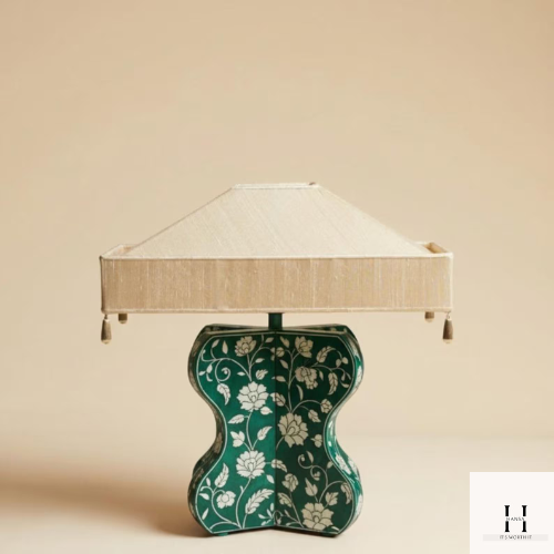 Handmade Green Bone Inlay Table Lamp – Floral Boho Décor | Hansa Handicraft