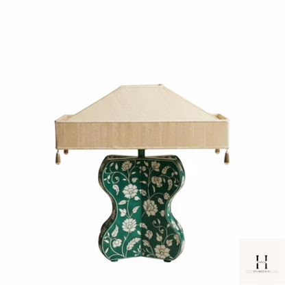 Handmade Green Bone Inlay Table Lamp – Floral Boho Décor | Hansa Handicraft