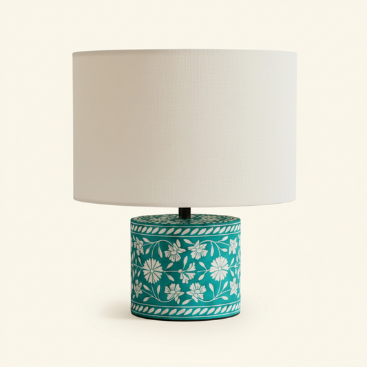 Handmade Green Bone Inlay Table Lamp â Floral Boho Accent Lamp | Hansa Handicraft