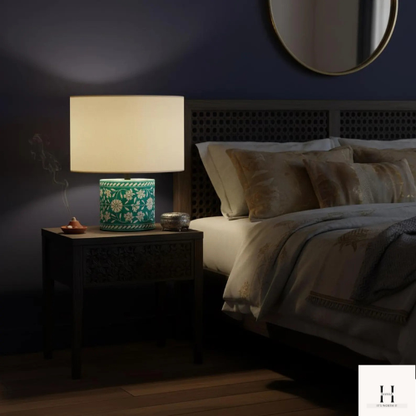 Handmade Green Bone Inlay Table Lamp – Floral Boho Accent Lamp | Hansa Handicraft