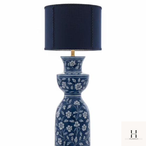 Handmade Blue Bone Inlay Table Lamp – Floral Boho Accent Light, Artisan Home Décor | Hansa Handicraft