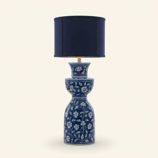 Handmade Blue Bone Inlay Table Lamp â Floral Boho Accent Light, Artisan Home DÃ©cor | Hansa Handicraft