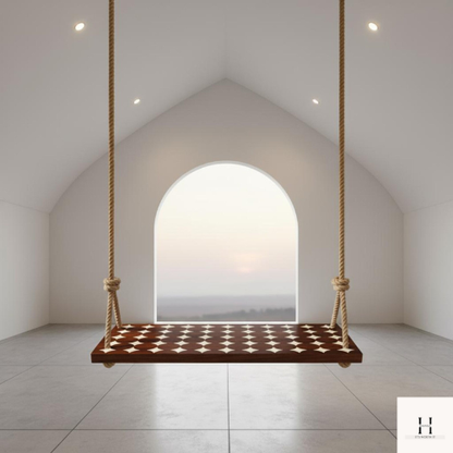 Geometric Inlay Wooden Hanging Seat – Boho Indoor Outdoor Swing-HANSA HANDICRAFT