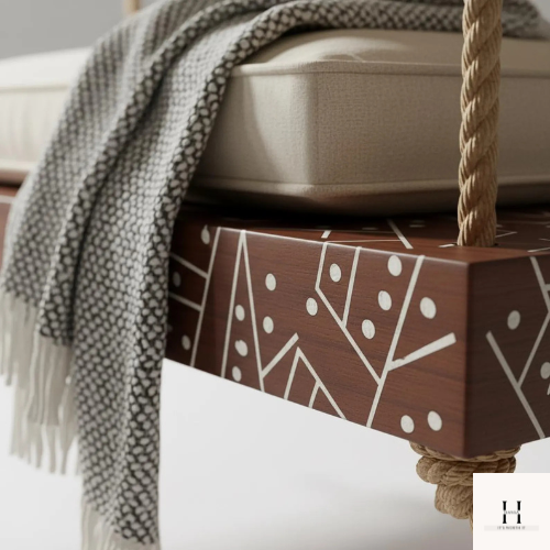 Handmade Wooden Rope Swing with White Inlay – Modern Jhula | Hansa Handicraft