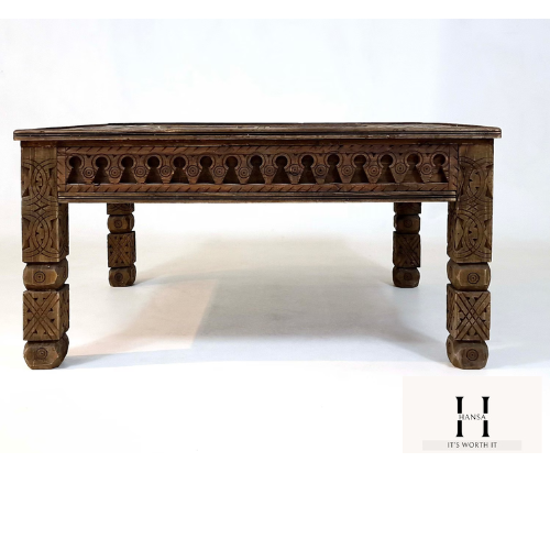 Unique Dining Table | Handcrafted Wooden Art Table | Brown Sofa Table | Hand-Carved Moroccan Style Table – Hansa Handicraft