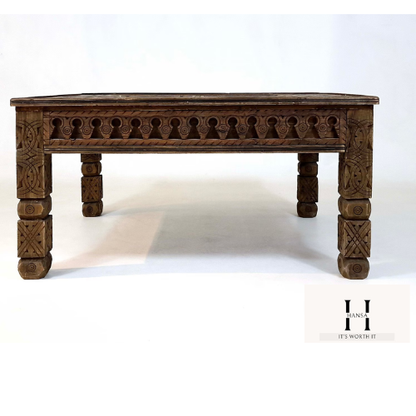 Unique Dining Table | Handcrafted Wooden Art Table | Brown Sofa Table | Hand-Carved Moroccan Style Table – Hansa Handicraft