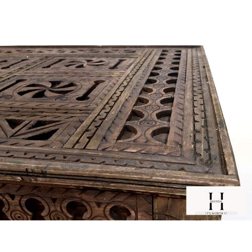 Unique Dining Table | Handcrafted Wooden Art Table | Brown Sofa Table | Hand-Carved Moroccan Style Table – Hansa Handicraft