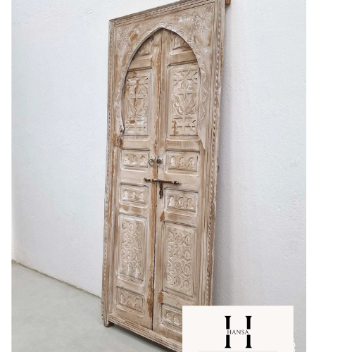 Authentic Moroccan Wood Door | Handcrafted Berber Double Panel | Rustic Custom Exterior Door – Hansa Handicraft