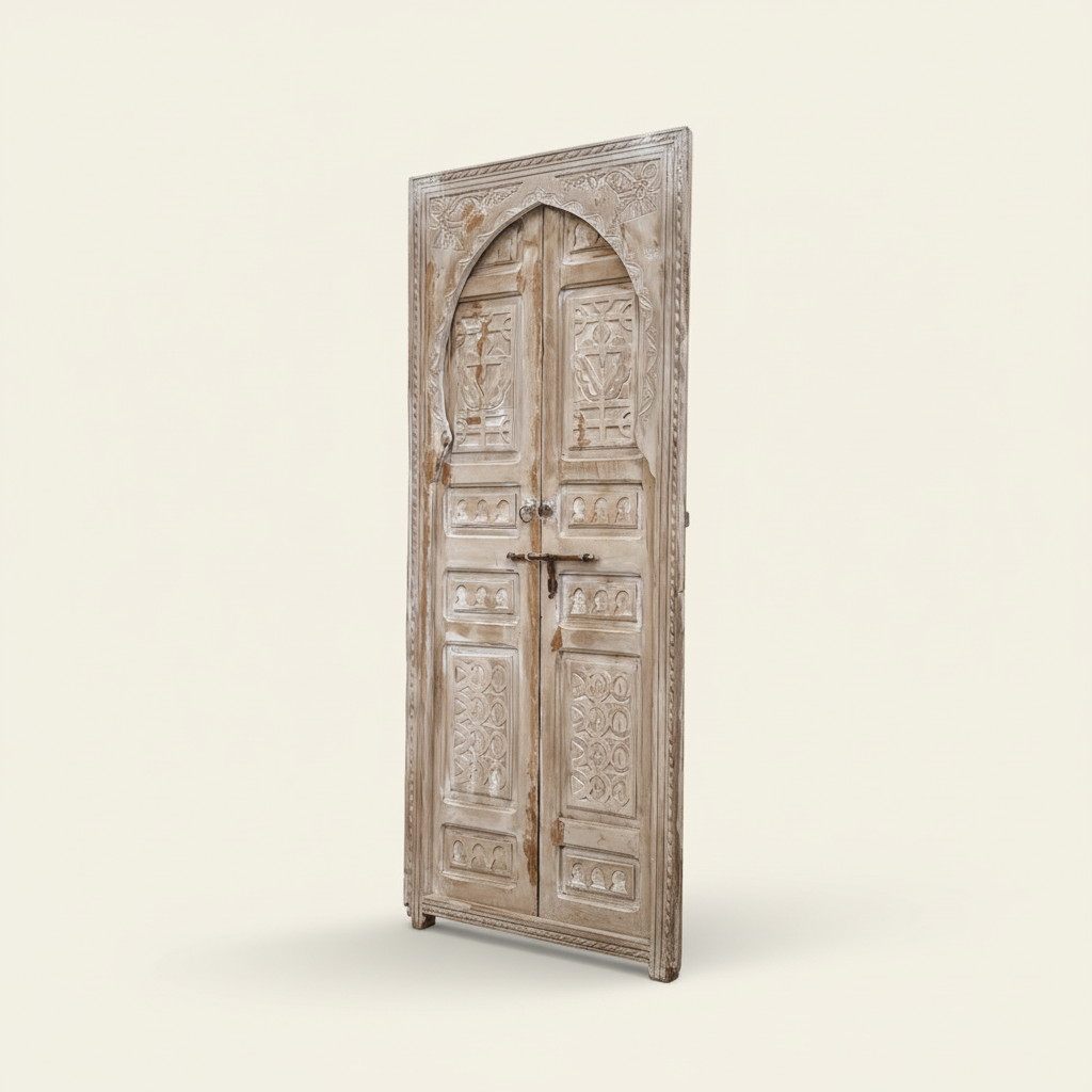 Authentic Moroccan Wood Door | Handcrafted Berber Double Panel | Rustic Custom Exterior Door – Hansa Handicraft