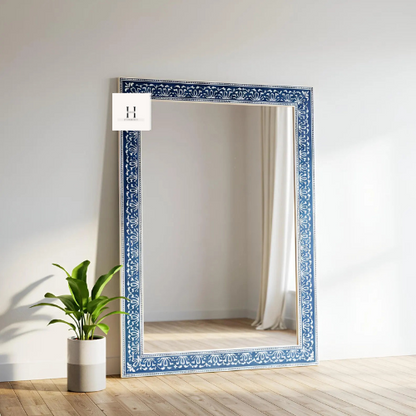 Bone Inlay Mirror Frame Handmade Decor Floral Design Wood Frame Entryway, Hallway, Living Room, Closet Mirror-hansa handicraft