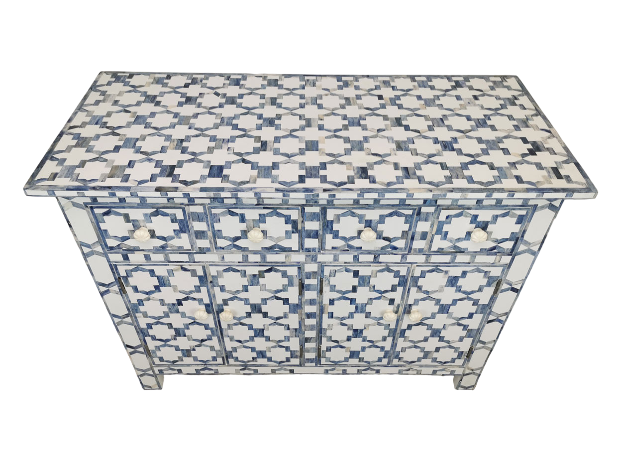 White with Blue Bone Sideboard Mughal Pattern