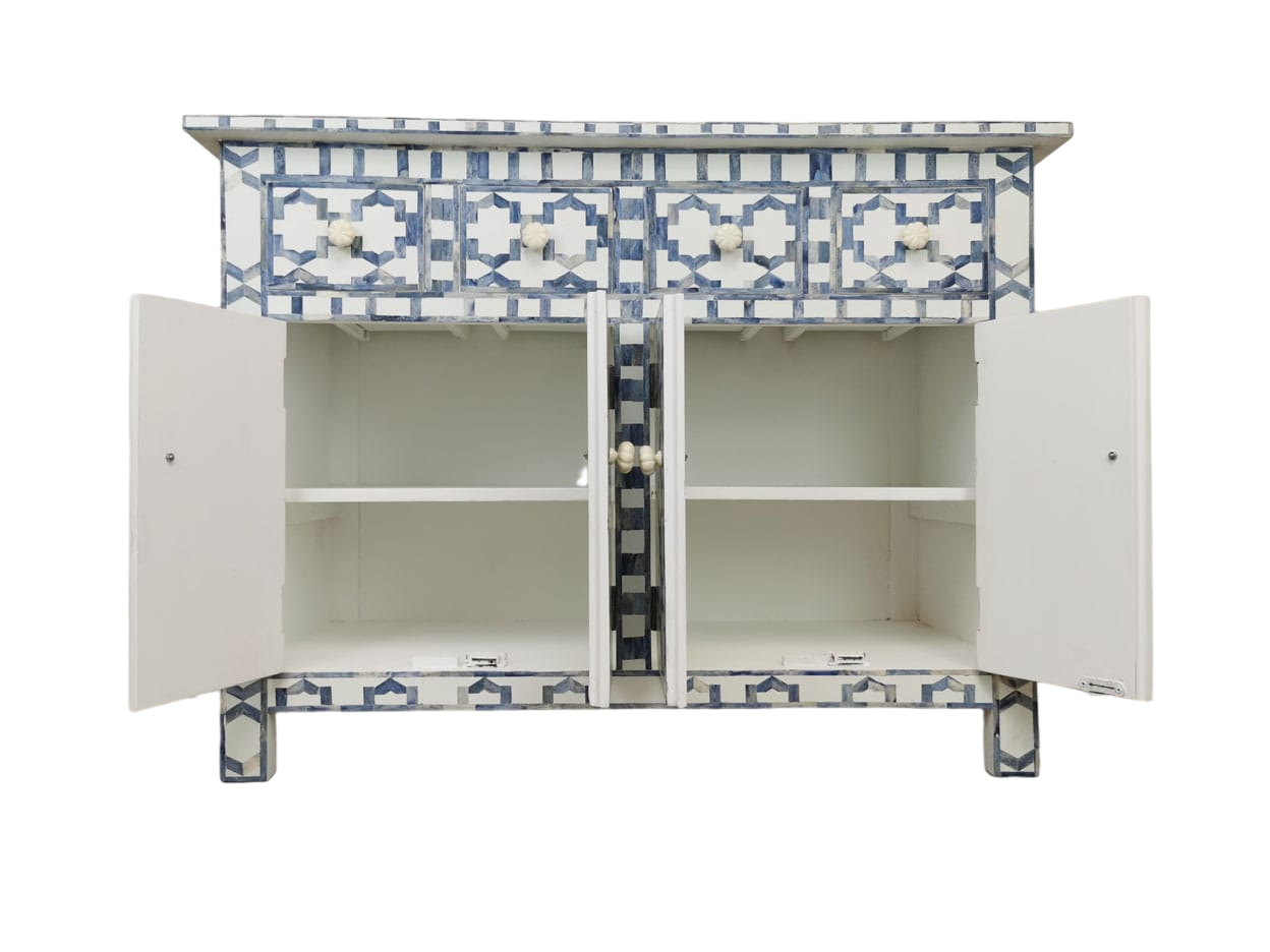 White with Blue Bone Sideboard Mughal Pattern