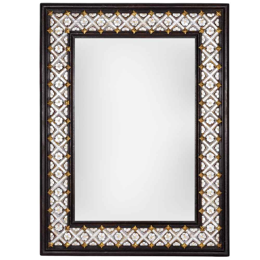 Wood & Mother of Pearl Flower Mirror