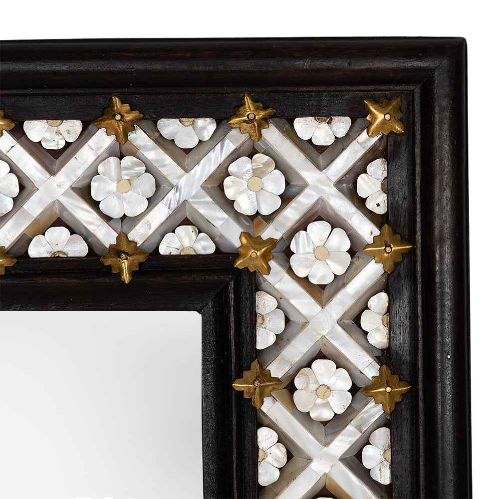 Wood & Mother of Pearl Flower Mirror