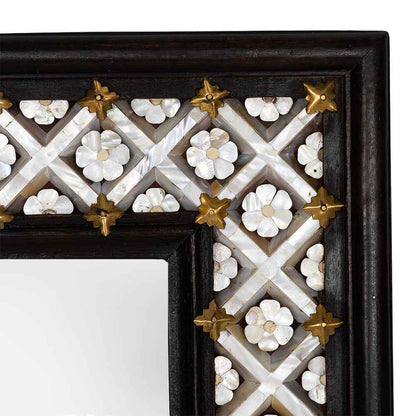 Wood & Mother of Pearl Flower Mirror