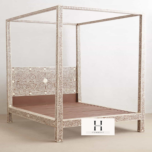Floral Brown 4 Post Bed-HANSA HANDCRAFTS