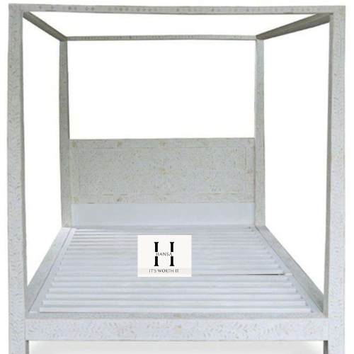 floral white 4 Post Bed-hansa handicrafts