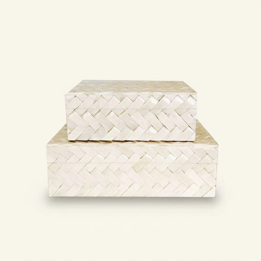 White Bone Box with Weave Design