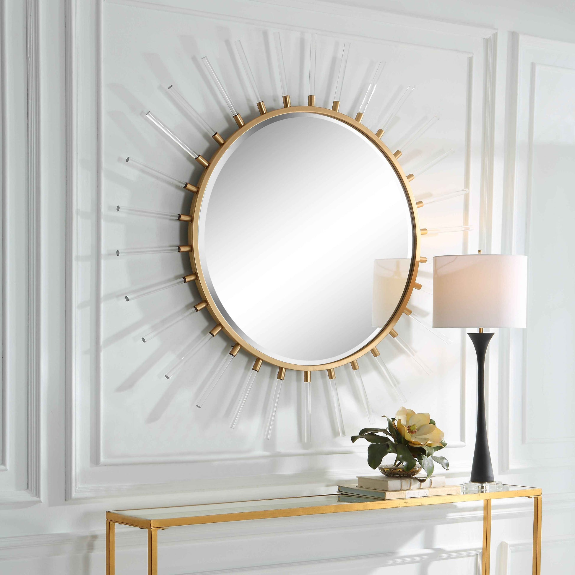ACRYLIC & GOLD SUNBURST MIRROR