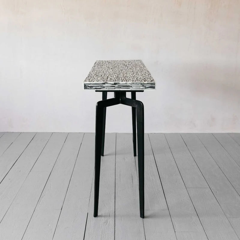 Handmade Meena Black and White Bone Inlay Console Table | Unique Exotic Design for Entryway, Living Room, and Dining Room Decor