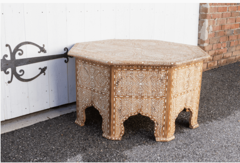 Anglo - Indian Inlay Teak Wood Coffee Table - Mandawa Style Bone Work Coffee Table - Bone Inlay Furnitures