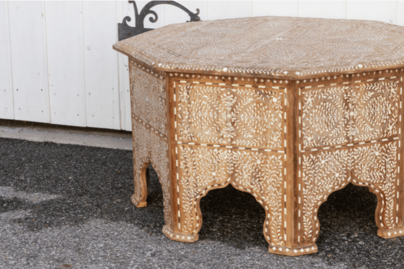Anglo - Indian Inlay Teak Wood Coffee Table - Mandawa Style Bone Work Coffee Table - Bone Inlay Furnitures
