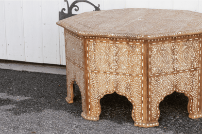 Anglo - Indian Inlay Teak Wood Coffee Table - Mandawa Style Bone Work Coffee Table - Bone Inlay Furnitures