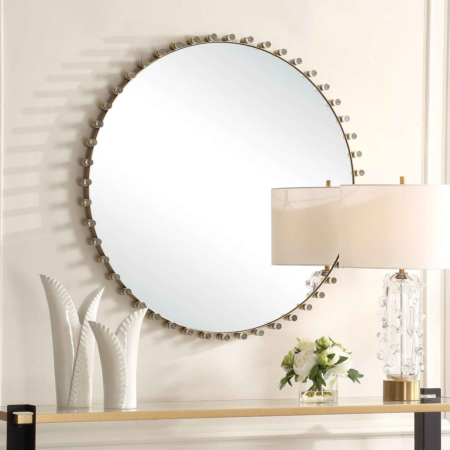AVELYNE ACRYLIC + BRASS ROUND MIRROR
