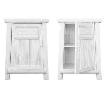 BAMBOO (BED)SIDE TABLE SET / WHITE (MATCHING PAIR - LEFT & RIGHT)