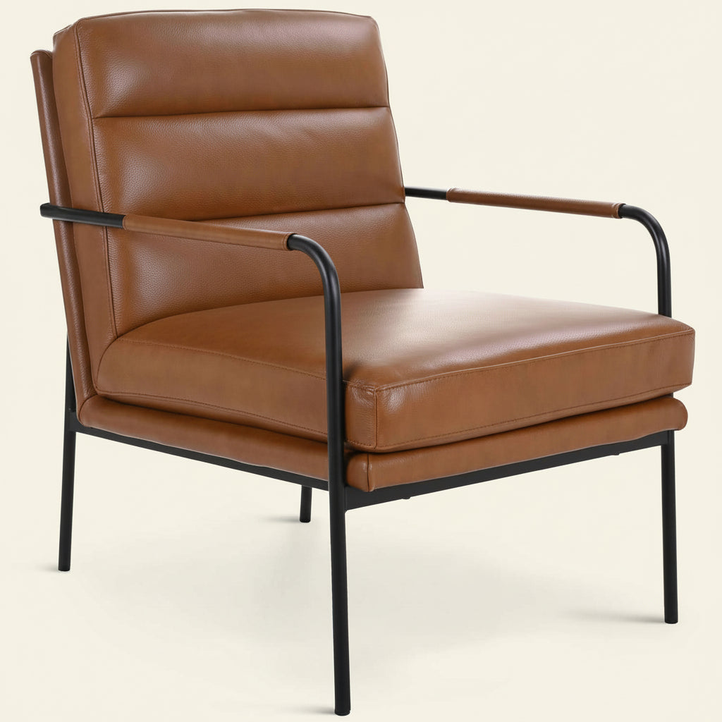 BAUER CHESTNUT LEATHER ARM CHAIR