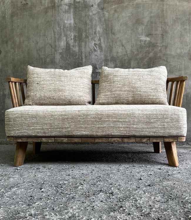 MALAWI TWO-SEATER SOFA | BEIGE | RECLAIMED TEAK | IN-OUTDOORS