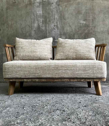 MALAWI TWO-SEATER SOFA | BEIGE | RECLAIMED TEAK | IN-OUTDOORS