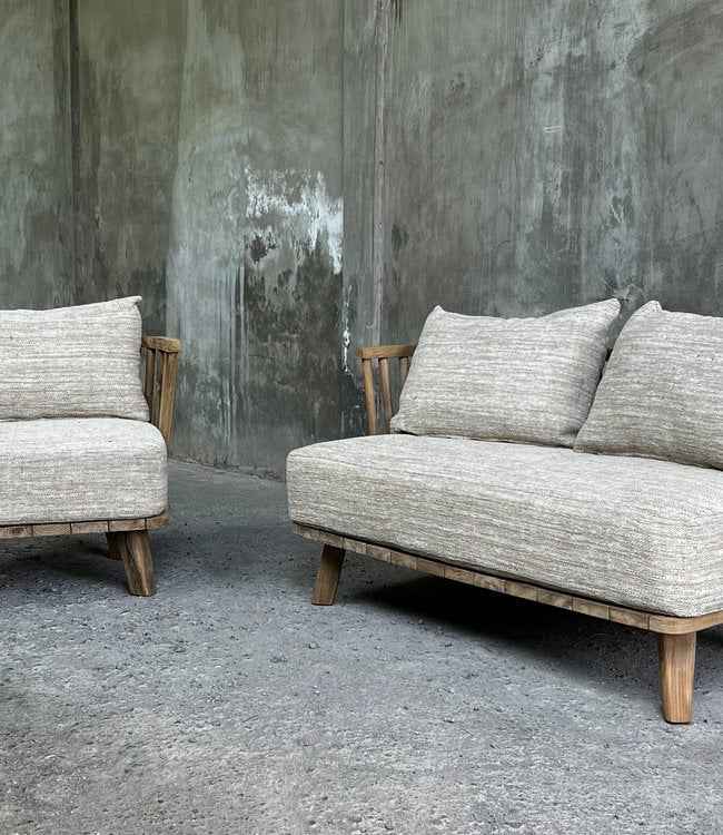 MALAWI TWO-SEATER SOFA | BEIGE | RECLAIMED TEAK | IN-OUTDOORS