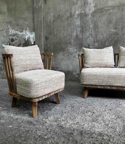 MALAWI TWO-SEATER SOFA | BEIGE | RECLAIMED TEAK | IN-OUTDOORS