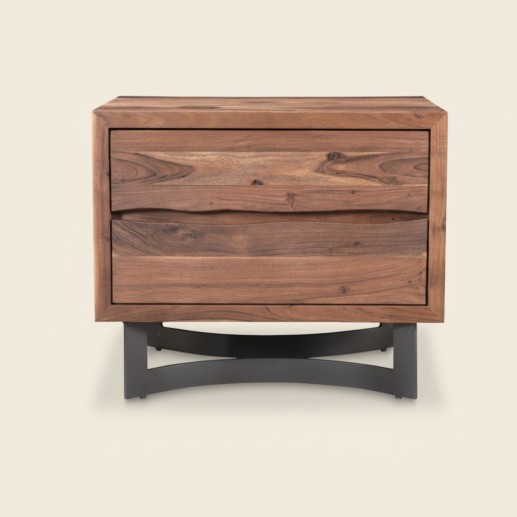 BENT SMOKED ACACIA WOOD NIGHTSTAND