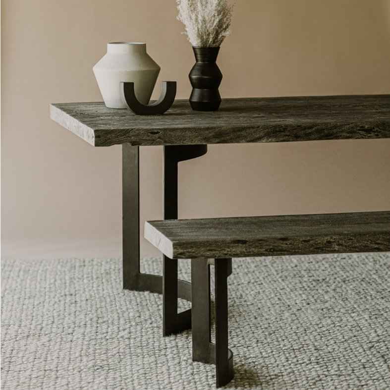 BENT IRON WEATHERED GREY LIVE-EDGE DINING TABLE